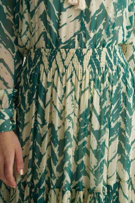 Shop Koai Beige Georgette Chevron Print Long Skirt Online at Aza Fashions Shop_Koai_Beige Georgette Chevron Print Long Skirt _Online_at_Aza_Fashions