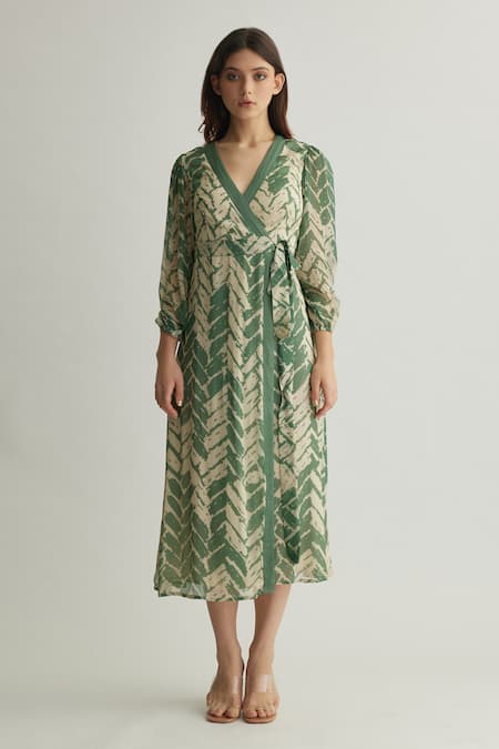 KoAi Chevron Print Wrap Midi Dress 