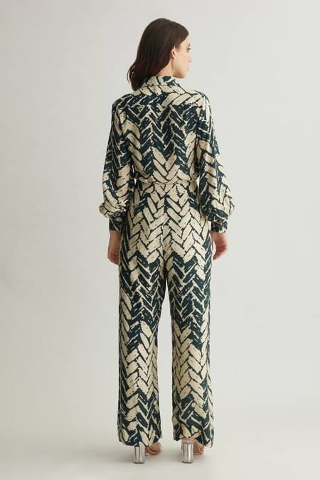 Shop_Koai_Black Muslin Cotton Silk Printed Chevron Straight Pant _at_Aza_Fashions