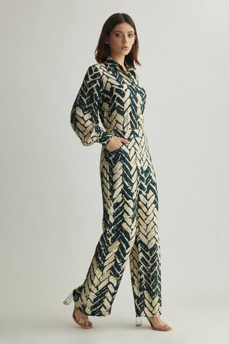Koai_Black Muslin Cotton Silk Printed Chevron Straight Pant _Online_at_Aza_Fashions
