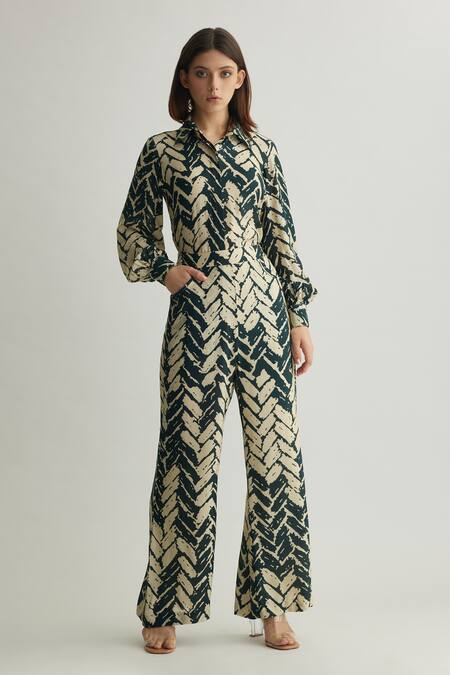 Buy_Koai_Black Muslin Cotton Silk Printed Chevron Straight Pant _Online_at_Aza_Fashions