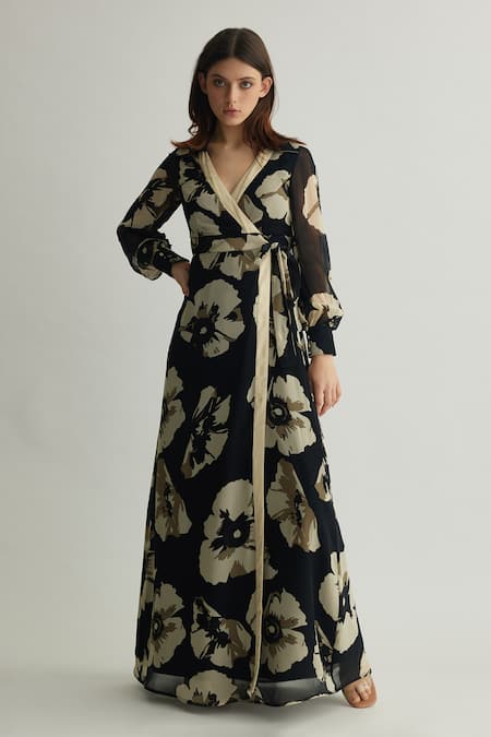 KoAi Floral Pattern Tie-Up Maxi Dress 