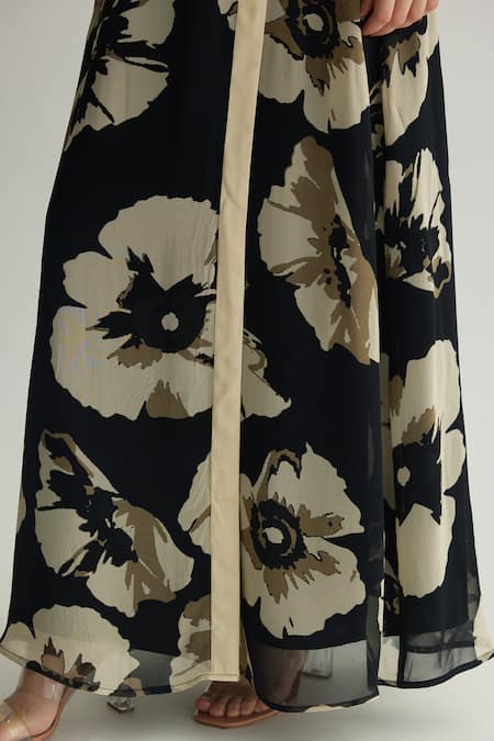 Buy_Koai_Black Georgette V-neck Floral Printed Tie-up Maxi Dress _Online_at_Aza_Fashions