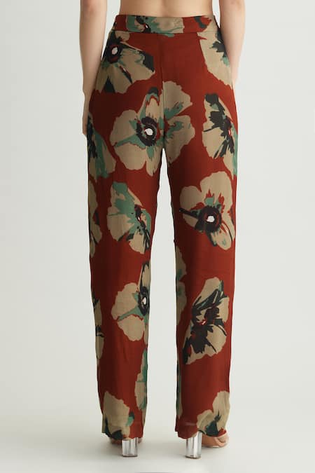 Koai Floral Print Chiffon Straight Pant 