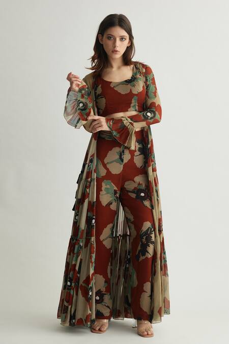 Koai Beige Three-layered Floral Cape Online at Aza Fashions Koai_Beige Three-layered Floral Cape _Online_at_Aza_Fashions