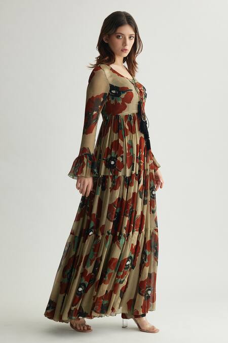 Buy Koai Beige Three-layered Floral Cape Online at Aza Fashions Buy_Koai_Beige Three-layered Floral Cape _Online_at_Aza_Fashions