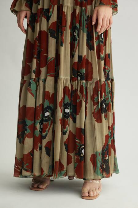 Shop Koai Beige Three-layered Floral Cape Online at Aza Fashions Shop_Koai_Beige Three-layered Floral Cape _Online_at_Aza_Fashions