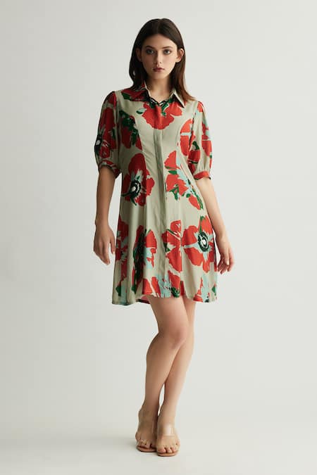 KoAi Floral Pattern Short Shirt Dress 