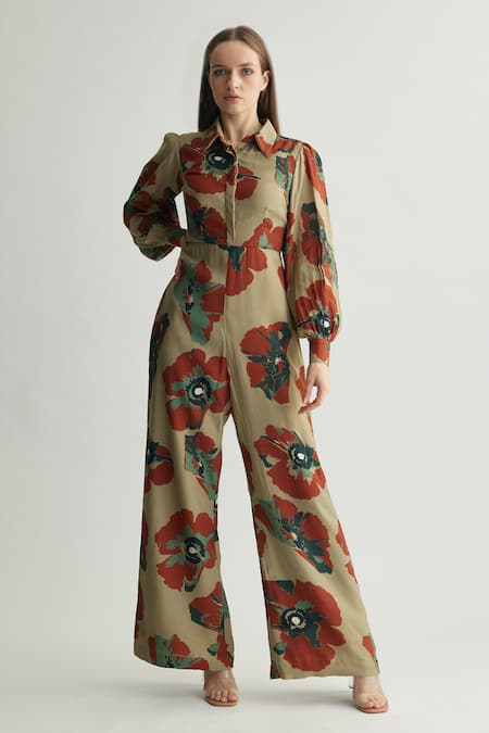 KoAi Floral Pattern Collared Jumpsuit 