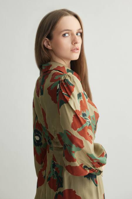 Koai Beige Muslin, Cotton, Silk Collared Floral Jumpsuit at Aza Fashions Koai_Beige Muslin, Cotton, Silk Collared Floral Jumpsuit _at_Aza_Fashions