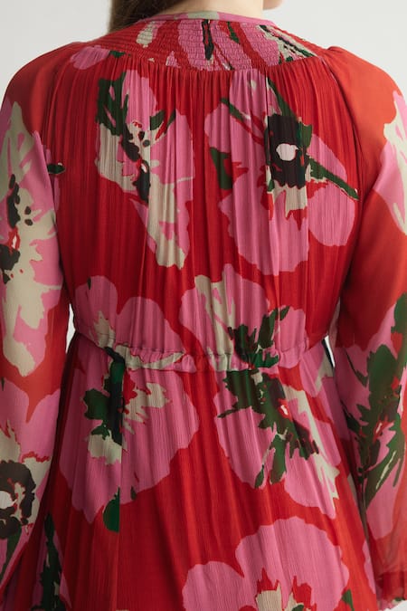 Koai Red Chiffon Round Neck Floral Kaftan Maxi Dress Online at Aza Fashions Koai_Red Chiffon Round Neck Floral Kaftan Maxi Dress _Online_at_Aza_Fashions