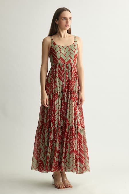 KoAi Chevron Pattern Sleeveless Maxi Dress 