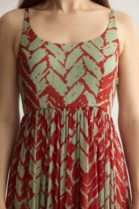 Buy Koai Red Chiffon Round Neck Chevron Pattern Sleeveless Maxi Dress Online at Aza Fashions Buy_Koai_Red Chiffon Round Neck Chevron Pattern Sleeveless Maxi Dress _Online_at_Aza_Fashions