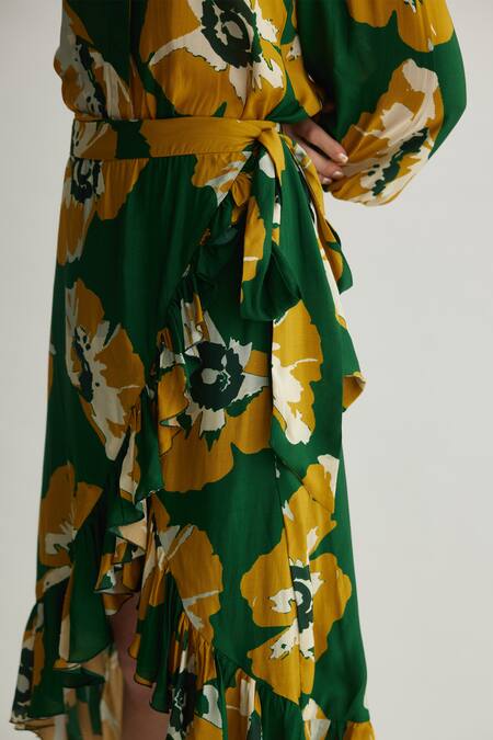Buy_Koai_Yellow Muslin Cotton Silk Print Floral Wrap Skirt _Online_at_Aza_Fashions