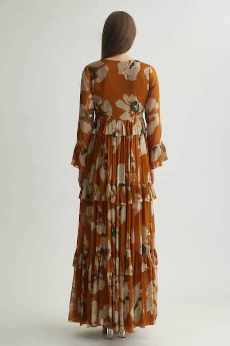 Koai Floral Print Ruffle Maxi Dress 