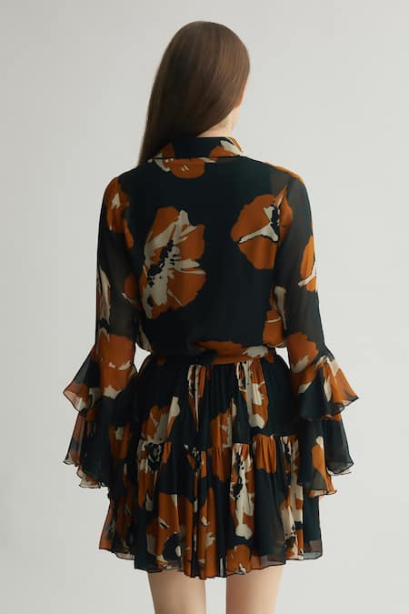 Koai Black Floral Print Tiered Skirt 