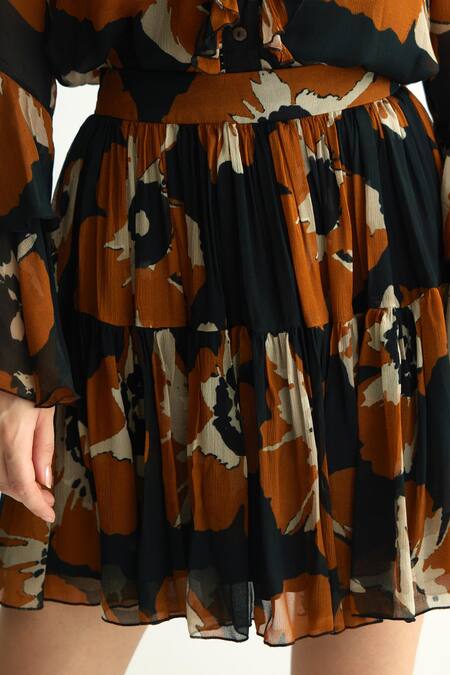 Buy Koai Black Chiffon Ruffles Floral Print Tiered Skirt Online at Aza Fashions Buy_Koai_Black Chiffon Ruffles Floral Print Tiered Skirt _Online_at_Aza_Fashions