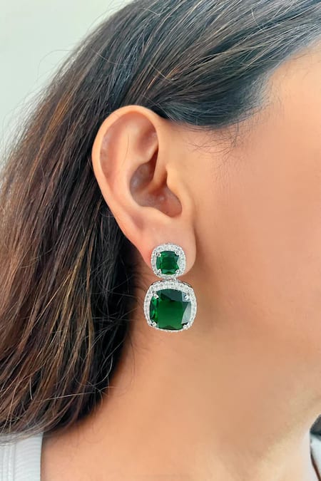 Shop PRERTO Green Imitation Diamonds Emerald Stone And Faux Jewellery Set at Aza Fashions Shop_PRERTO_Green Imitation Diamonds Emerald Stone And Faux Jewellery Set _at_Aza_Fashions