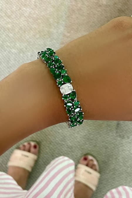 PRERTO Green Imitation Diamonds Emerald Stone And Faux Jewellery Set Online at Aza Fashions PRERTO_Green Imitation Diamonds Emerald Stone And Faux Jewellery Set _Online_at_Aza_Fashions