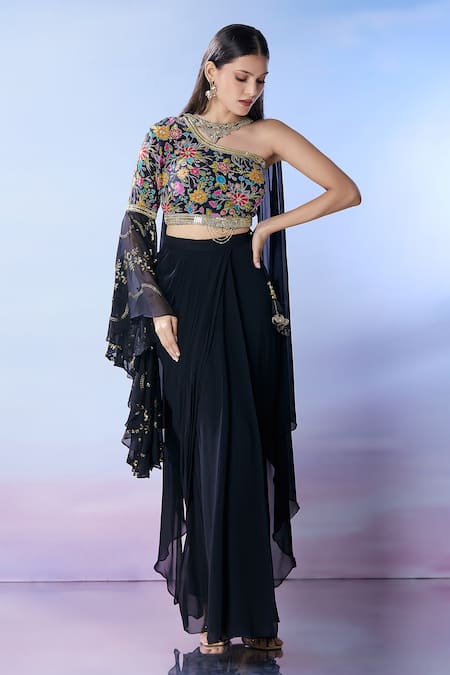 Samyukta Singhania Embroidered One-Shoulder Blouse Skirt Set 