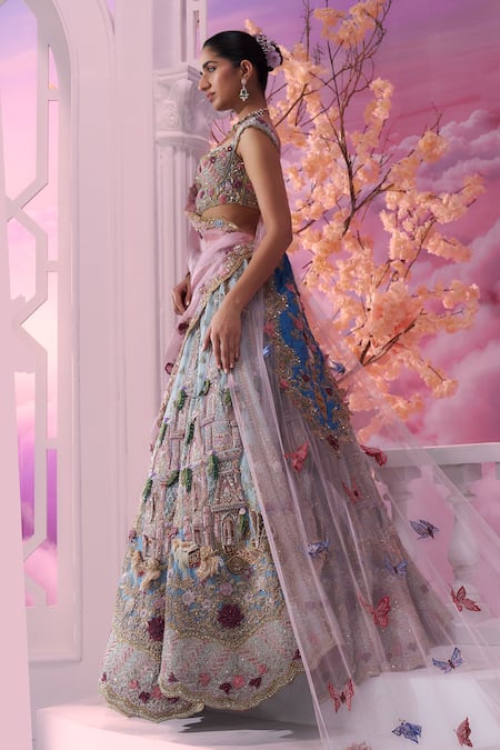 Label Ankush Jain Castle & Horse Applique Bridal Lehenga Set 