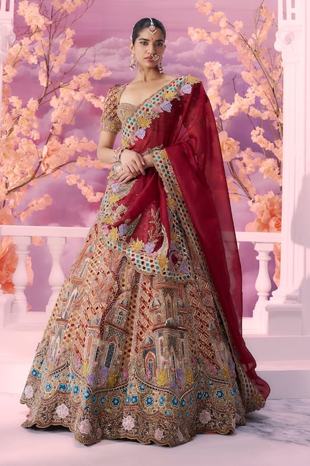 Label Ankush Jain Palace Applique Embroidered Bridal Lehenga Set 