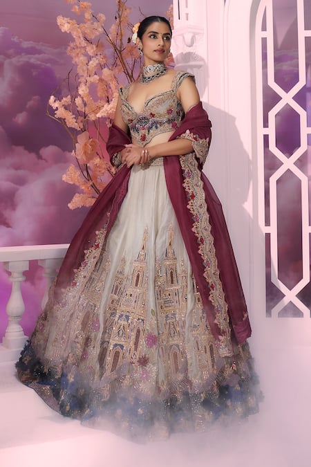Label Ankush Jain Grey Castle Embroidered Lehenga Set 