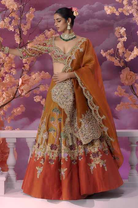 Label Ankush Jain Sunset Kali 3D Patchwork Lehenga Set 
