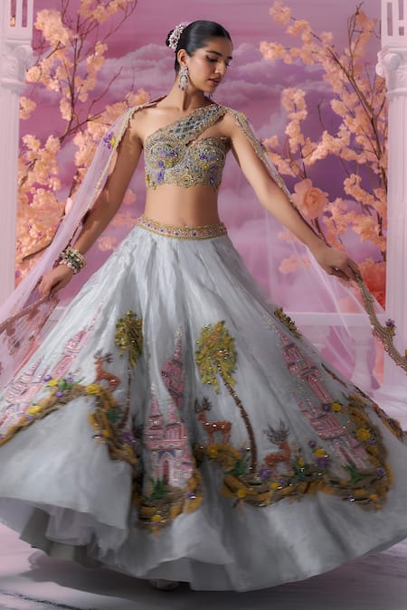 Label Ankush Jain Castle & Deer Embroidered Lehenga Set 