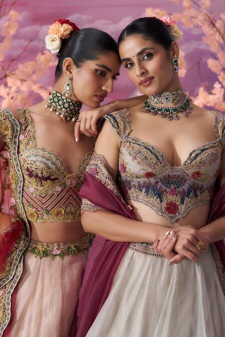 Label Ankush Jain_Brown Organza, Tissue, Net Beads, Sequins, Embroidery 3d Patchwork Lehenga Set _at_Aza_Fashions