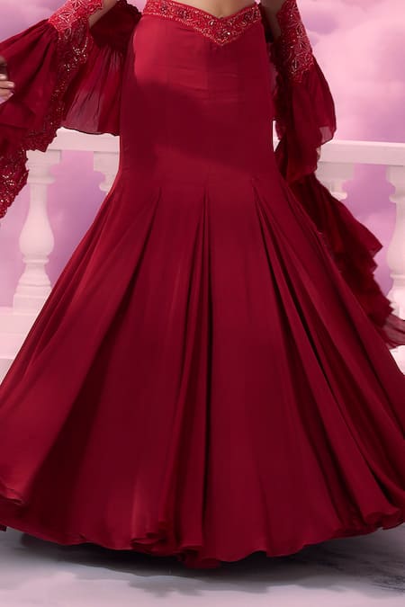 Buy_Label Ankush Jain_Red Silk, Organza, Satin Sequins, Fish-cut Lehenga Set With Ruffle Dupatta For Kids_Online_at_Aza_Fashions