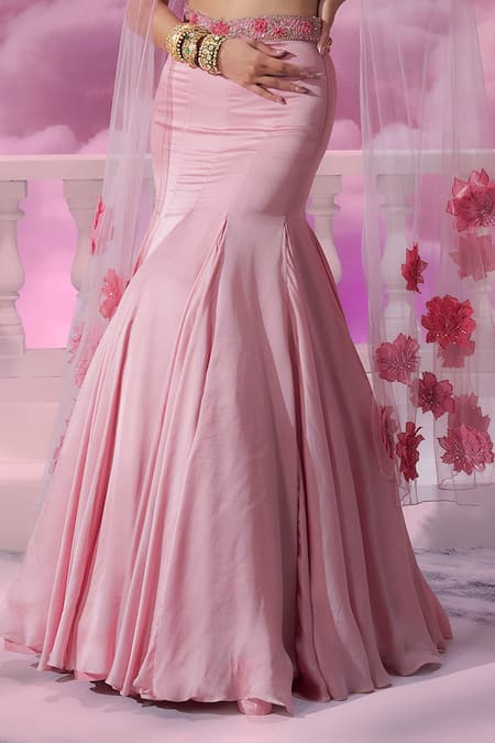 Buy_Label Ankush Jain_Pink Organza, Satin, Net Applique, Pastel Embellished Fish-cut Lehenga Set For Kids_Online_at_Aza_Fashions