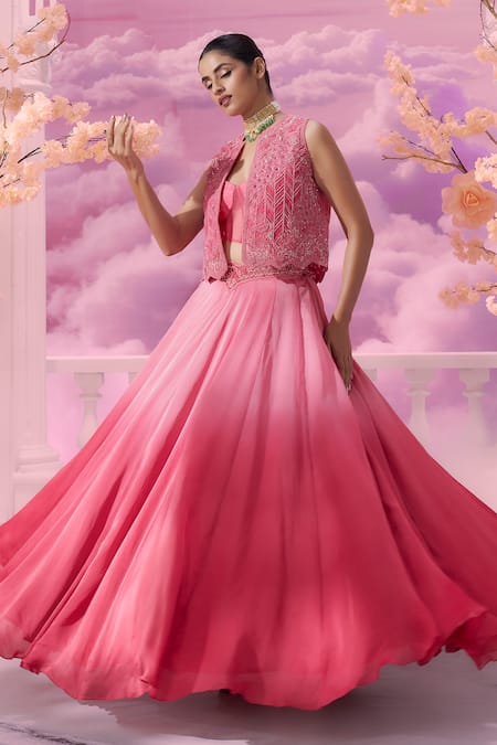 Label Ankush Jain Ombre Gradient Lehenga Set With Applique Jacket For Kids