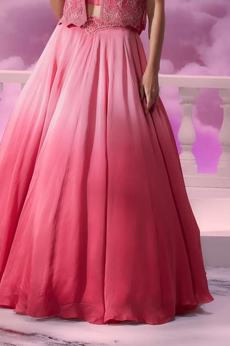 Buy_Label Ankush Jain_Pink Silk, Organza, Net, Satin Sequins, Ombre Gradient Lehenga Set With Jacket For Kids_Online_at_Aza_Fashions