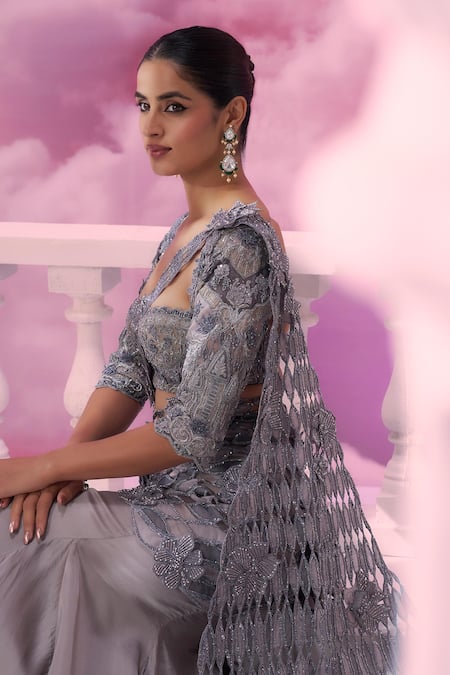 Label Ankush Jain Cutwork Applique Mermaid Saree Set 