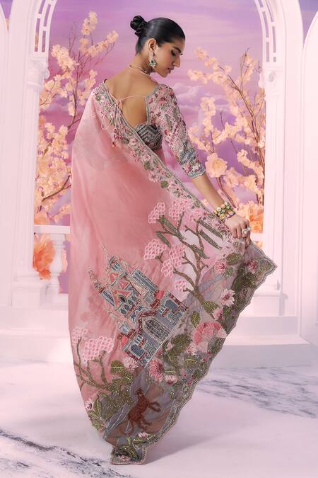 Label Ankush Jain 3D Mughal Mahal Dori Embroidered Saree Set 