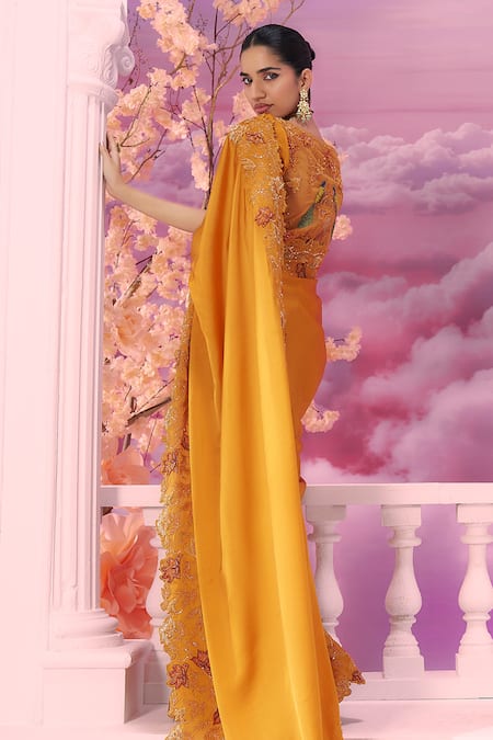 Label Ankush Jain Gulshan Dori Embroidered Cutwork Border Saree 