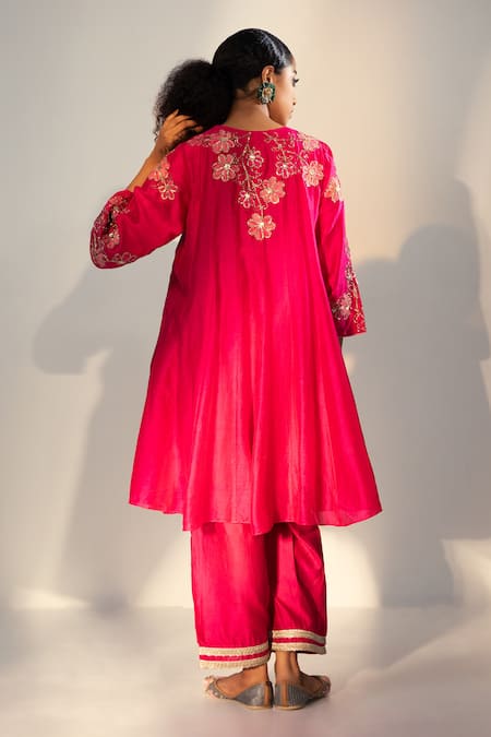Svastih Magenta Floral Embroidered Anarkali Set 