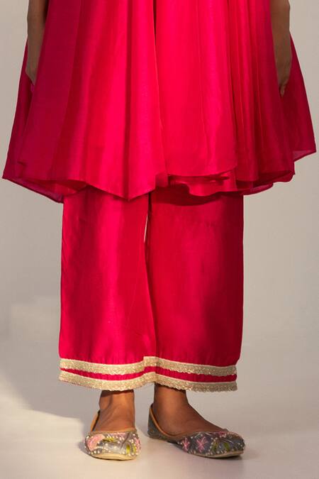 Svastih_Magenta Cotton, Silk, Chanderi Embroidery Open Neck Floral Anarkali Set _Online_at_Aza_Fashions