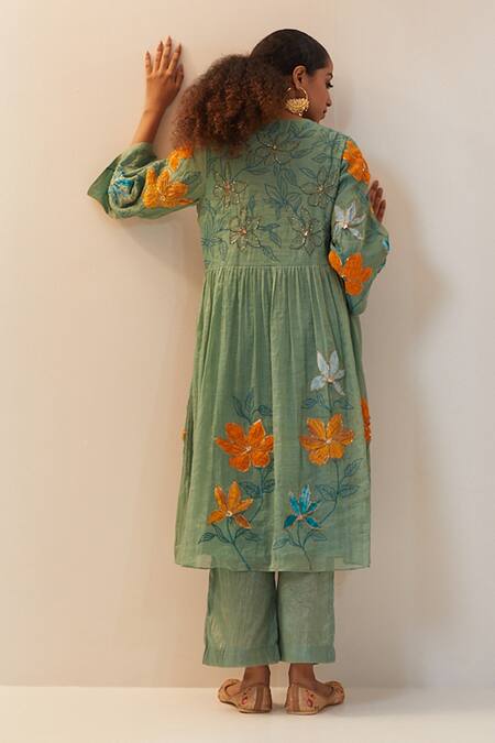 Svastih Teal Floral Embroidered Anarkali Set 