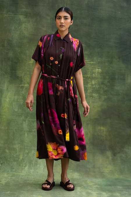 Doodlage Floral Print Shirt Dress 