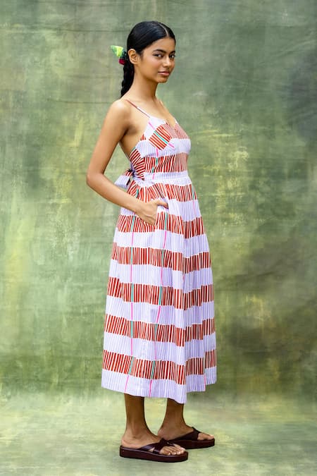 Doodlage_Purple Cotton Slub Printed Stripes Sweetheart Lavender Sundress _Online_at_Aza_Fashions
