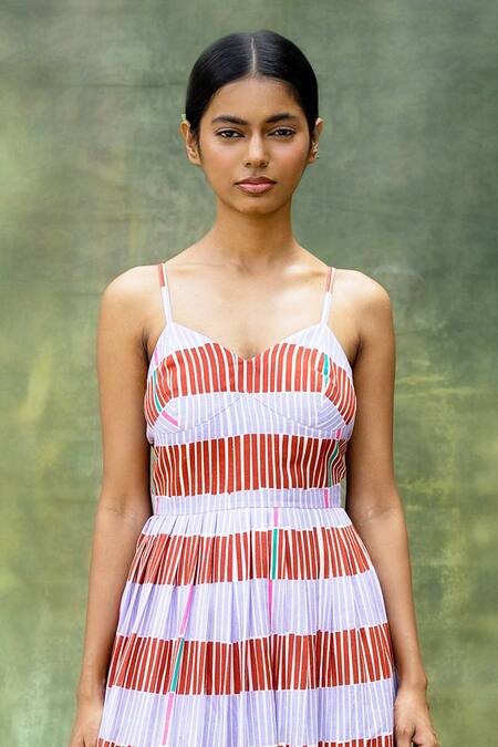 Buy_Doodlage_Purple Cotton Slub Printed Stripes Sweetheart Lavender Sundress _Online_at_Aza_Fashions