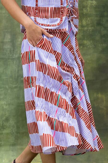 Doodlage Purple Cotton Slub Printed Stripe V-neck Top And Skirt Set Online at Aza Fashions Doodlage_Purple Cotton Slub Printed Stripe V-neck Top And Skirt Set _Online_at_Aza_Fashions
