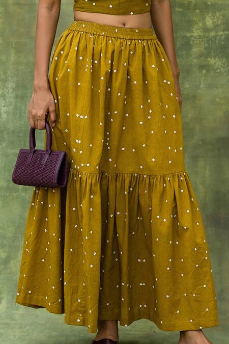 Buy_Doodlage_Green Upcycled Cotton Tie-dye Bandhini Halter Neck Top And Skirt Set_Online_at_Aza_Fashions