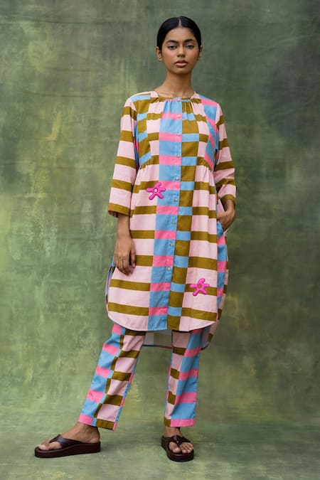 Doodlage Striped Gathered Tunic With Pant 