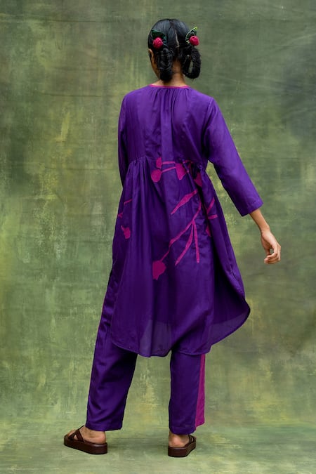 Shop Doodlage Purple Cotton Silk Embroidered Floral Round High-low Tunic at Aza Fashions Shop_Doodlage_Purple Cotton Silk Embroidered Floral Round High-low Tunic _at_Aza_Fashions