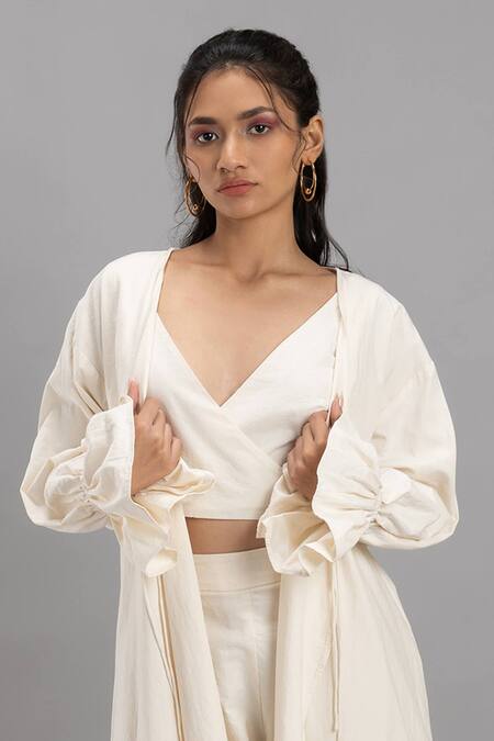 Lavina Sippy_White Cotton Open Neck Organic Jacket _Online_at_Aza_Fashions