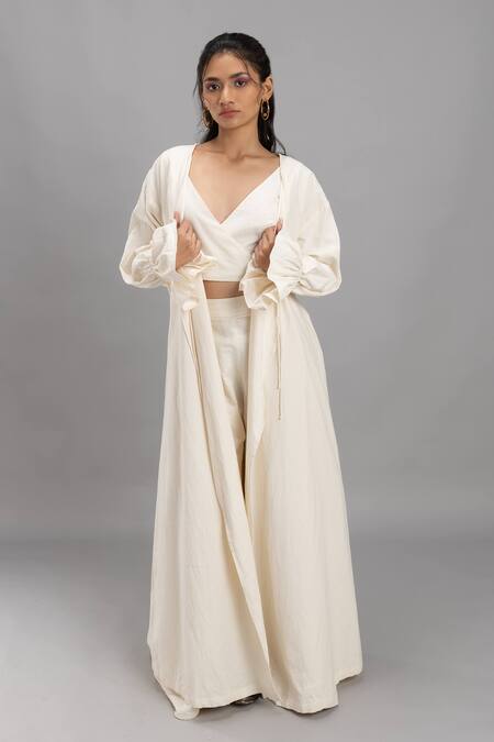 Buy_Lavina Sippy_White Cotton Open Neck Organic Jacket _Online_at_Aza_Fashions