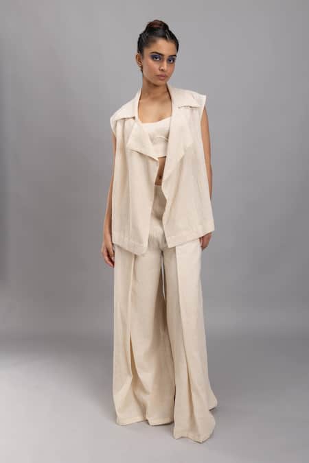 Shop Lavina Sippy Beige Handloom Cotton Collared Jacket Online at Aza Fashions Shop_Lavina Sippy_Beige Handloom Cotton Collared Jacket _Online_at_Aza_Fashions